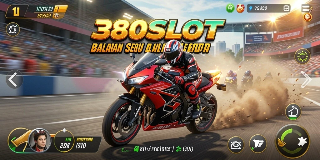 Screenshot utama 380SLOT menampilkan aksi balapan motor yang seru dan mendebarkan.