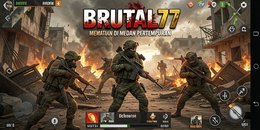 Gameplay BRUTAL77 yang mendebarkan dalam pertempuran Battle Royale.