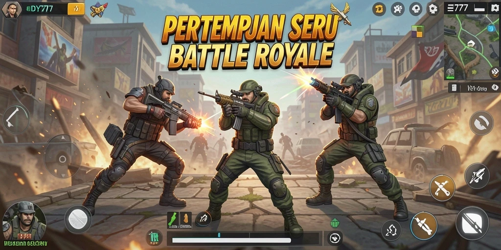 Screenshot DY777 menunjukkan aksi intens di medan pertempuran.