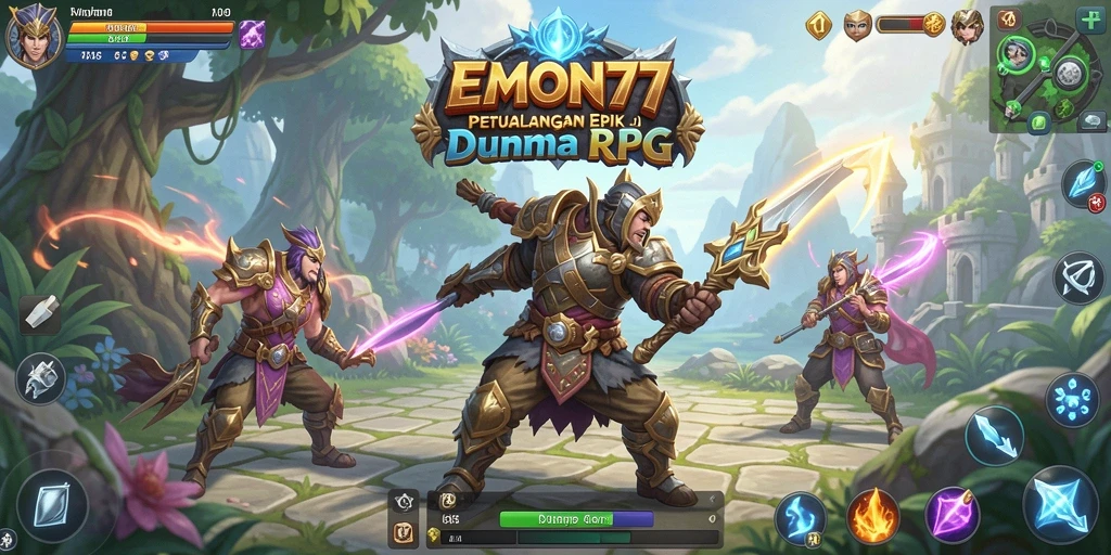 Tampilan gameplay RPG EMON77 dengan petualangan mendebarkan.