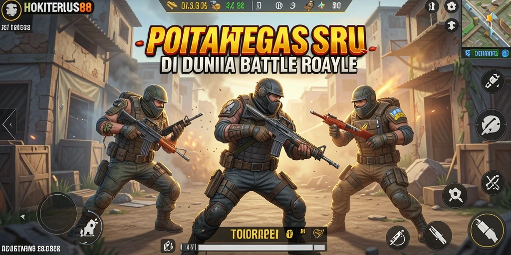 Tampilan gameplay seru dan dramatis di HOKITERUS88 dengan aksi Battle Royale.