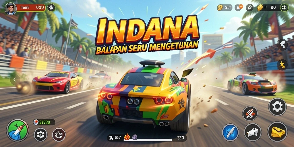Gameplay seru dan mendebarkan dari INDAAA dengan lintasan balap yang menantang.
