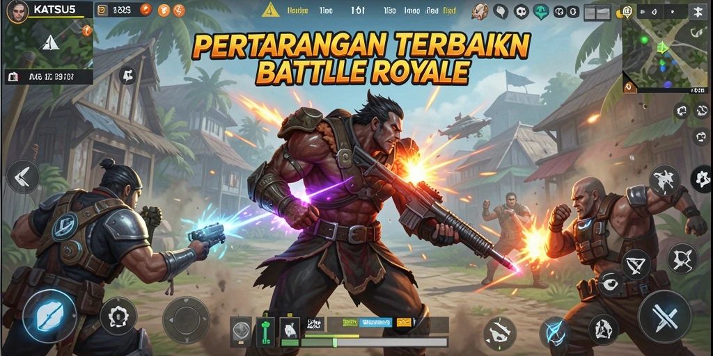 Screenshot KATSU5 menunjukkan aksi pertarungan Battle Royale yang mendebarkan.