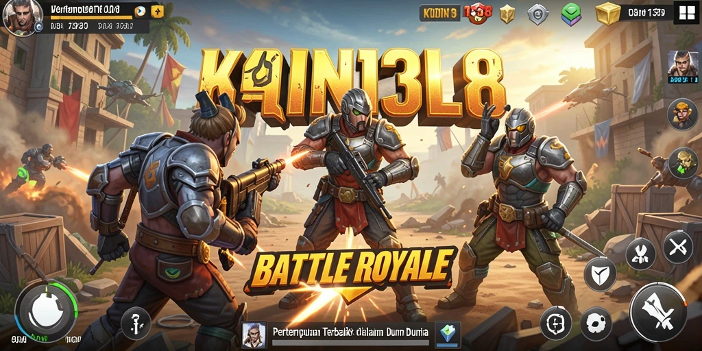 Screenshot gameplay KOIN138 yang menunjukkan aksi pertempuran Battle Royale yang mendebarkan.
