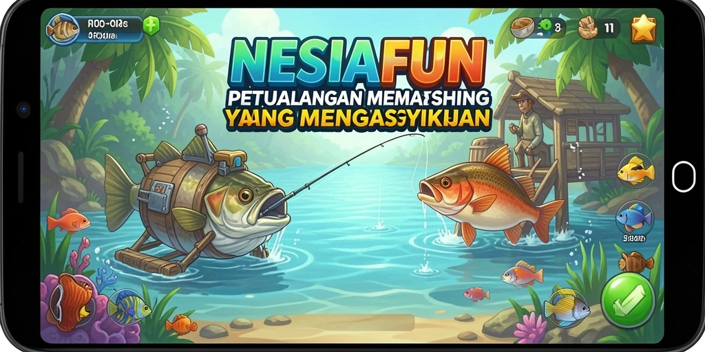 Tangkapan layar gameplay <strong>NESIAFUN</strong> menampilkan suasana memancing yang seru dan menyenangkan.