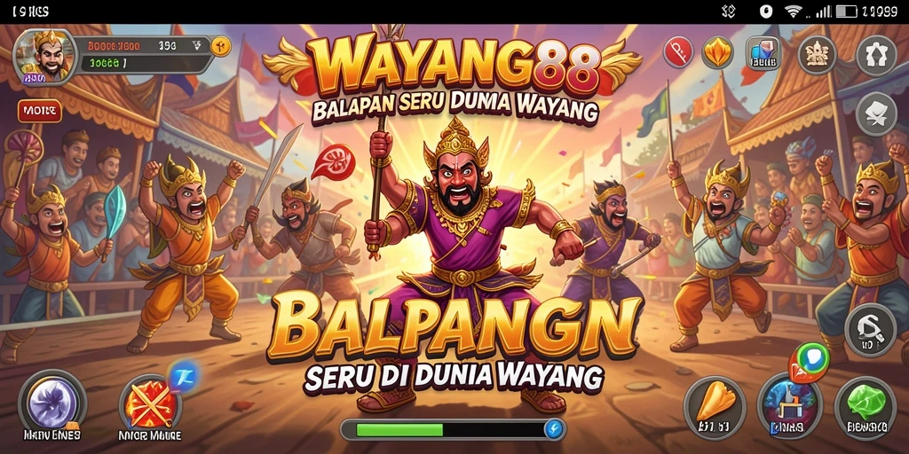 Tampilan gameplay balapan seru di <strong>WAYANG88</strong> dengan karakter wayang.